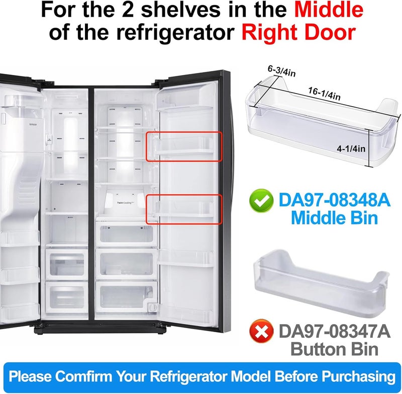S-Union [2 PACK] Upgraded DA97-08348A Refrigerator Door Shelf Bin Replacement for Samsung Refrigerator Parts RS265TDRS RS25H5111BC RS25H5111SR Door Shelf,DA63-05215A for Samsung Fridge Middle Door Shelves - Image 4